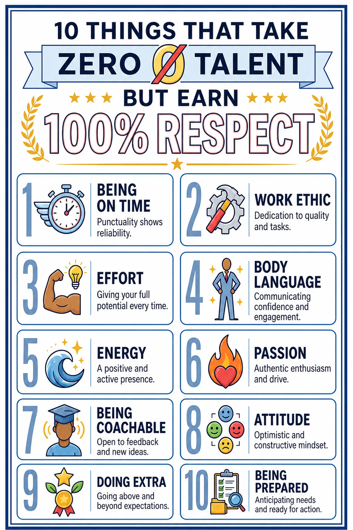 Classroom work-habit poster: 10 Things That Require Zero Talent