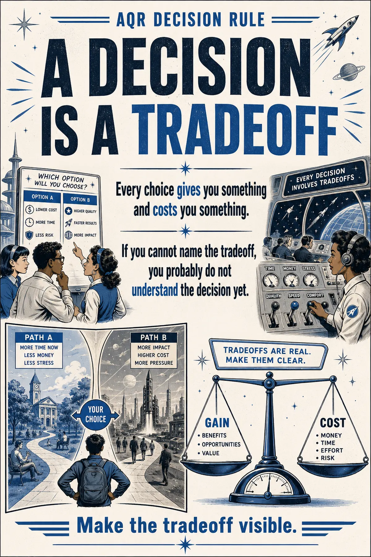 Sample Decision-Making / Model Posters design: A Decision Is a Tradeoff