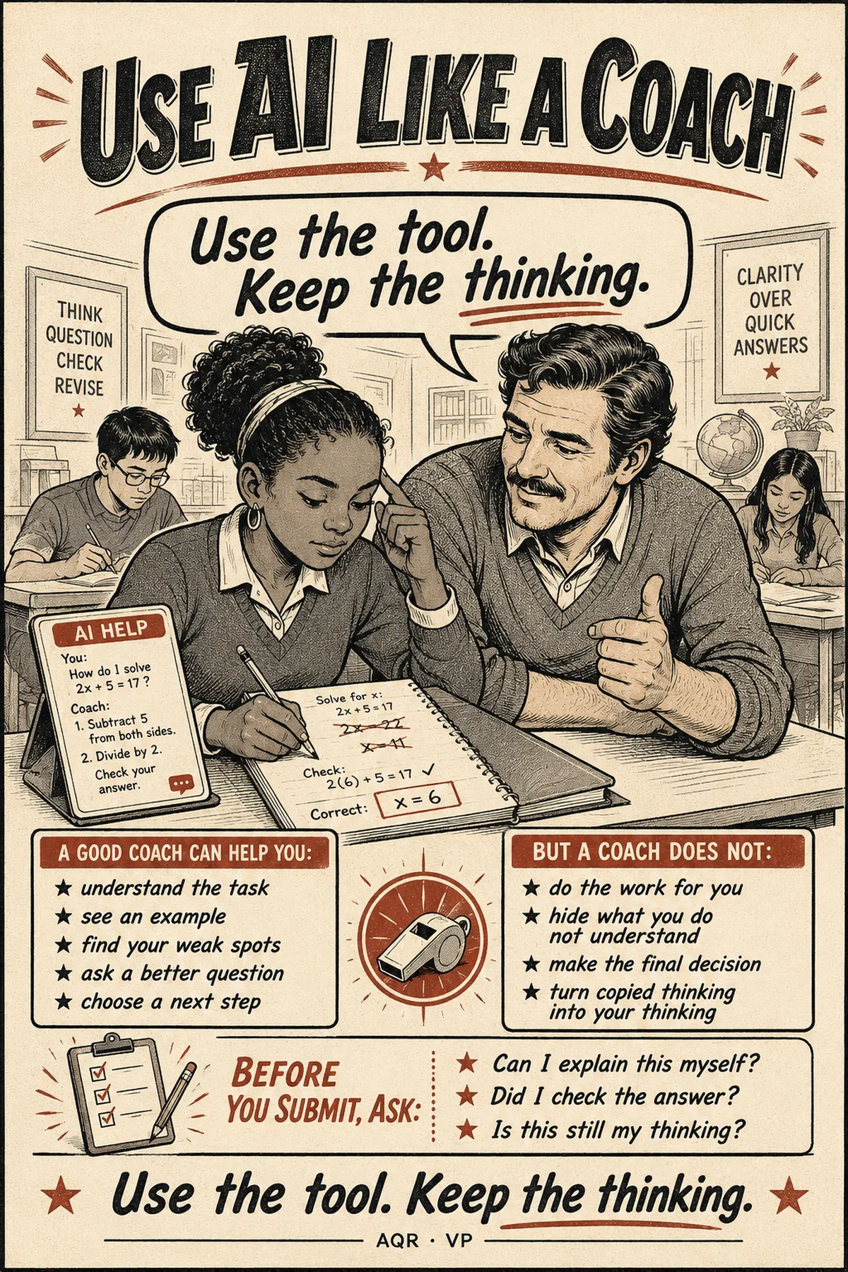 AQR classroom poster: Use AI Like a Coach
