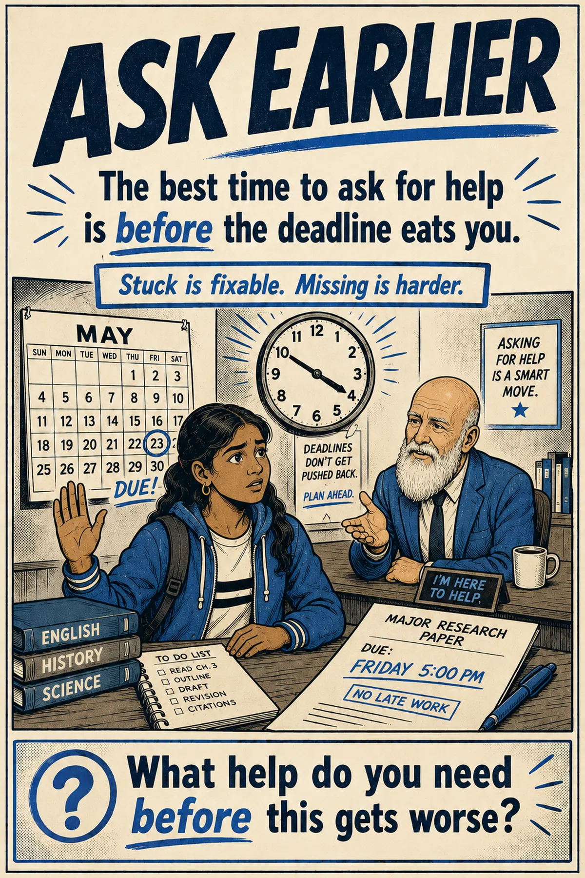 AQR classroom poster: Ask Earlier
