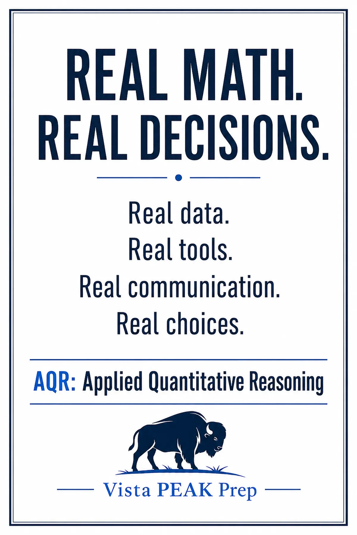 Sample AQR Identity Posters design: Real Math, Real Decisions