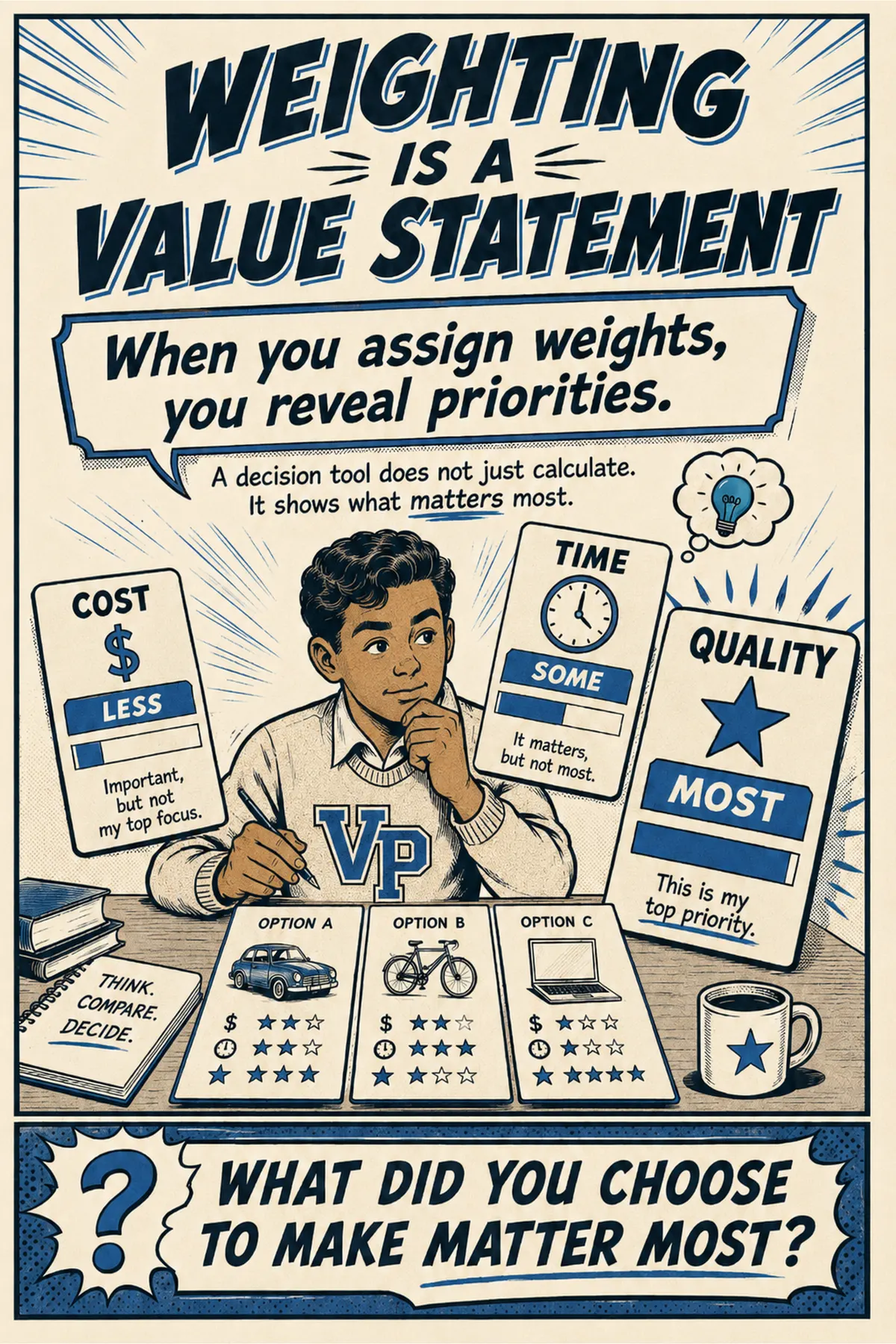AQR classroom poster: Weighting Is a Value Statement